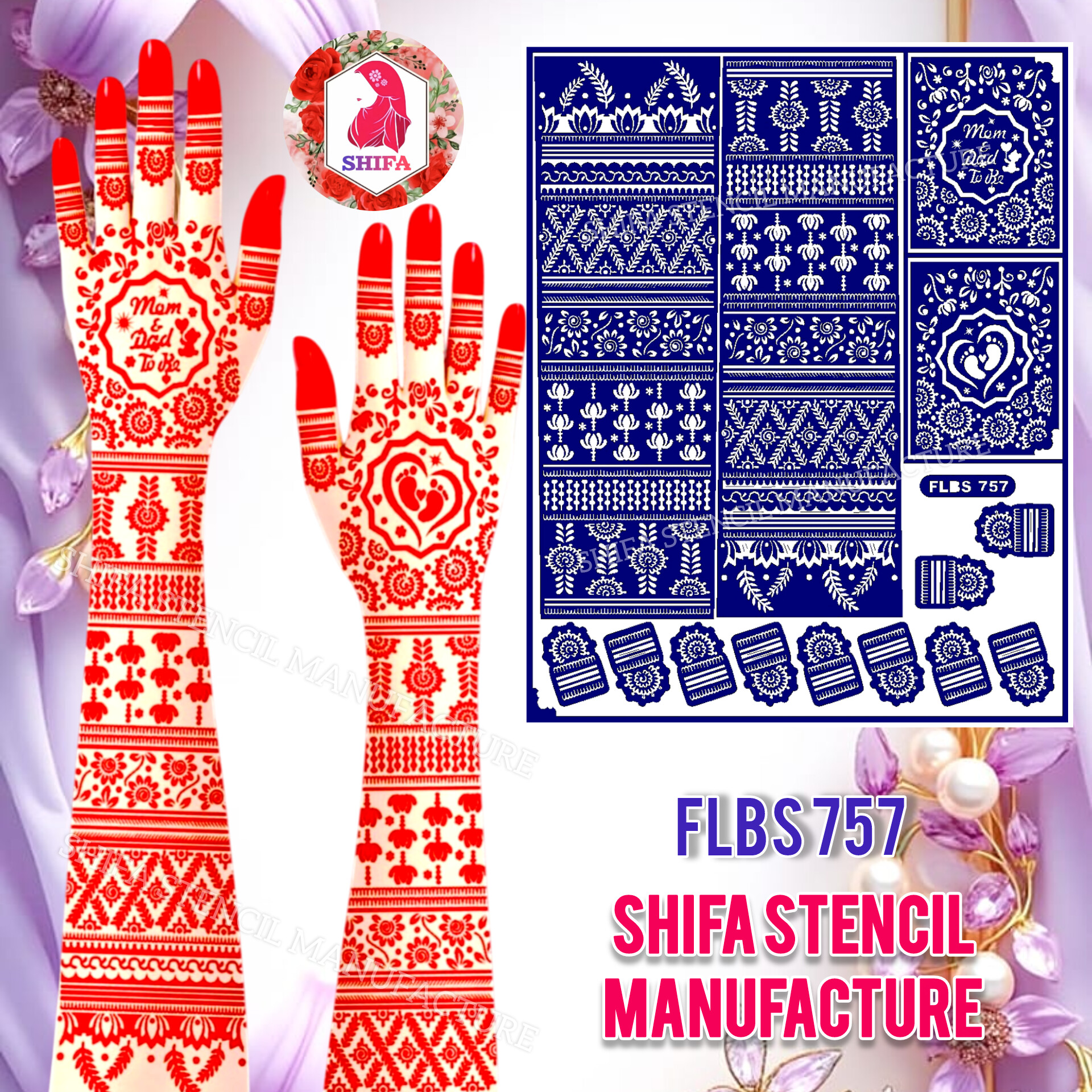 FLBS 757 Parents To Be Festive Design Sticker overview Henna Stencil - Shifa Stencil